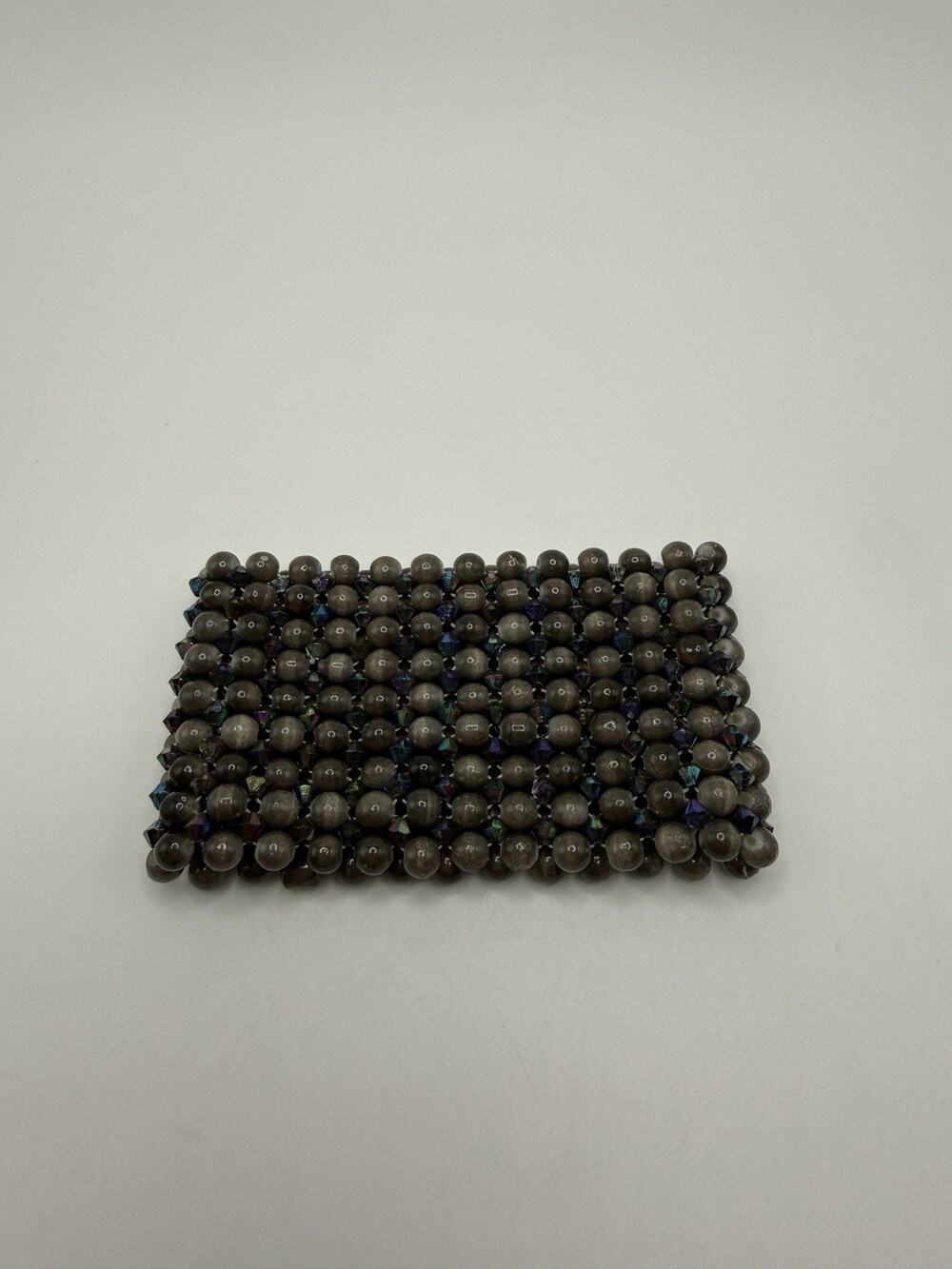 Vintage Two Tone Bead Stretch Bracelet 2” Wide Gray Iridescent Retro